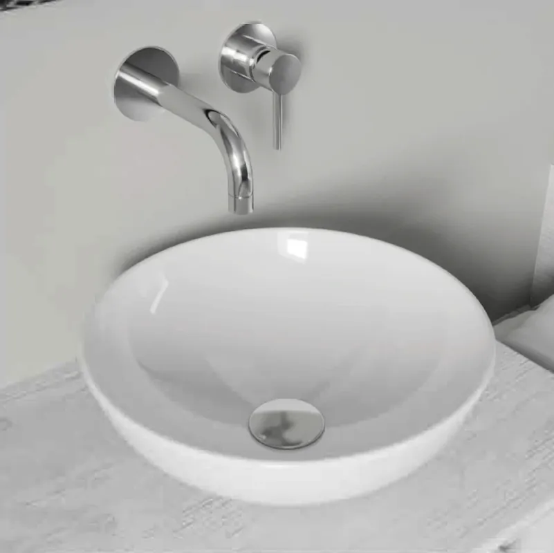 Lavabo bianco appoggio tondo ceramica Standard 001 Lavabo bianco appoggio tondo ceramica Standard 001 Echome Voordeelprijs