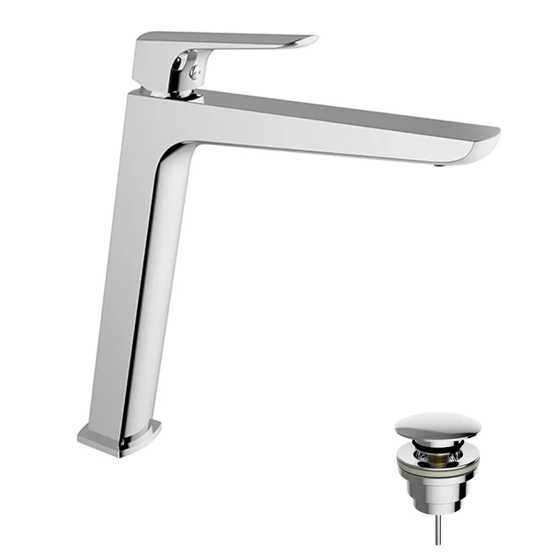 Miscelatore lavabo alto cromo con piletta Edge Teorema Miscelatore lavabo alto cromo con piletta Edge Teorema Echome Hoge Kwaliteit