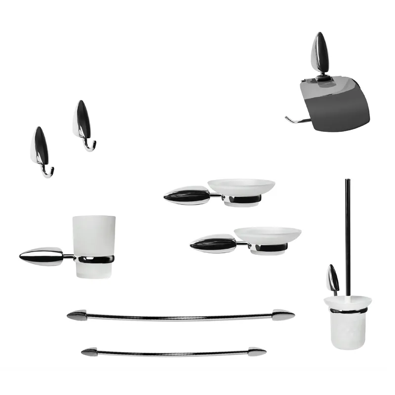 Kit da 9 accessori per il bagno in ottone cromato e vetro satinato Odissea Morini Kit da 9 accessori per il bagno in ottone cromato e vetro satinato Odissea Morini Echome Favoriet