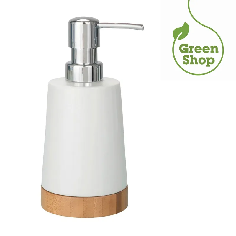 Direct Verzonden Dispenser da bagno in ceramica bianca e Bamboo Wenko Dispenser da bagno in ceramica bianca e Bamboo Wenko Echome