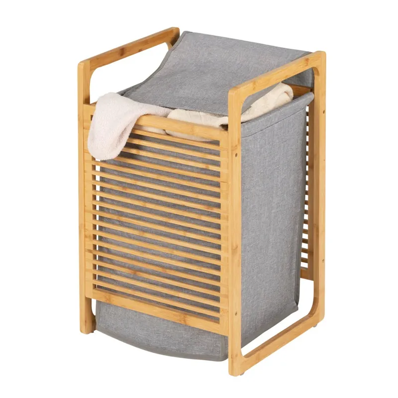 Porta biancheria da bagno in bambù con sacco e coperchio Bahari Wenko Porta biancheria da bagno in bambù con sacco e coperchio Bahari Wenko Echome Voordeelprijs