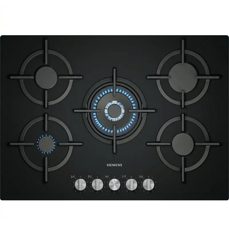Korting Piano cottura a gas in vetro temperato nero 5 fuochi IQ500 75 cm Siemens Piano cottura a gas in vetro temperato nero 5 fuochi IQ500 75 cm Siemens Echome