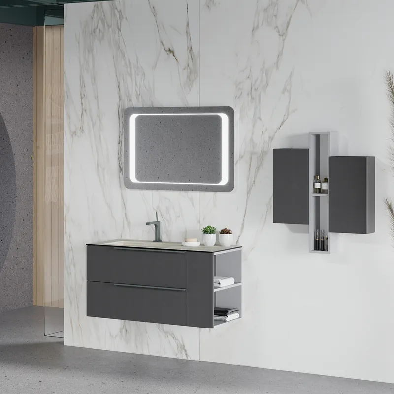 Mobile sospeso da 120 centimetri con vano laterale e lavabo Oikos Savinidue Mobile sospeso da 120 centimetri con vano laterale e lavabo Oikos Savinidue Echome Direct Beschikbaar