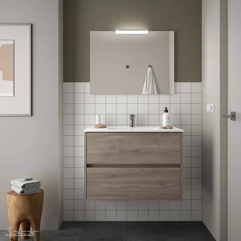 Lage Kosten Mobile sospeso da 80 centimetri con lavabo specchio luce 2 cestoni Noja Salgar Mobile sospeso da 80 centimetri con lavabo specchio luce 2 cestoni Noja Salgar Echome