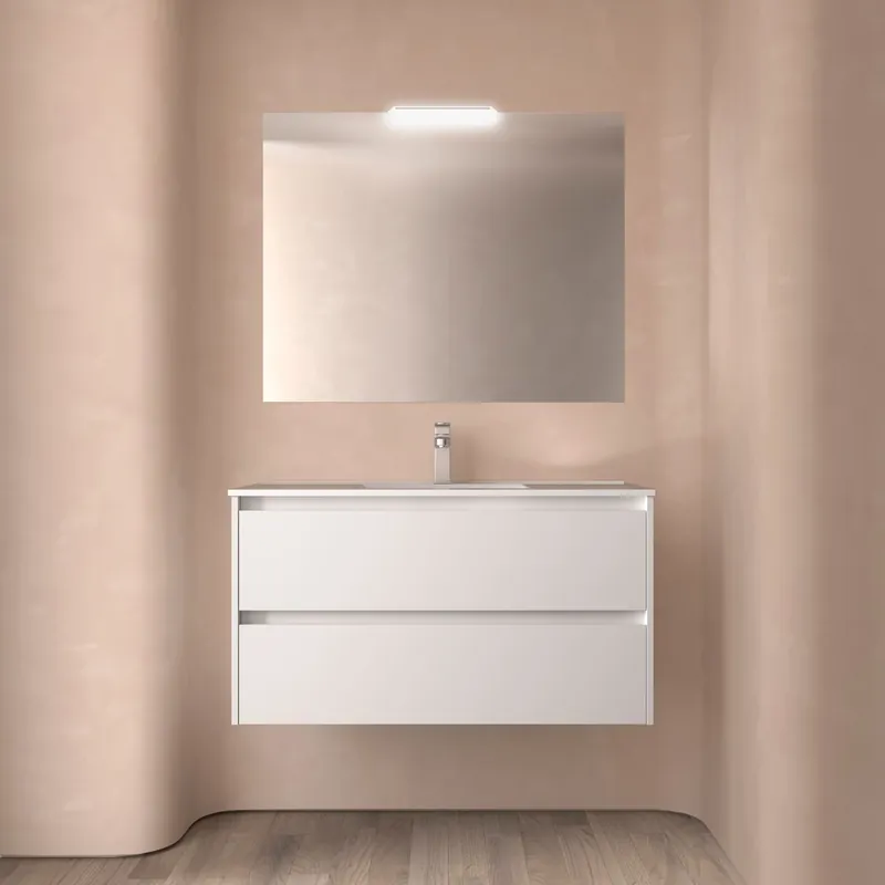 Mobile sospeso da 100 centimetri con lavabo specchio luce 2 cestoni Noja Salgar Mobile sospeso da 100 centimetri con lavabo specchio luce 2 cestoni Noja Salgar Echome Must-Have