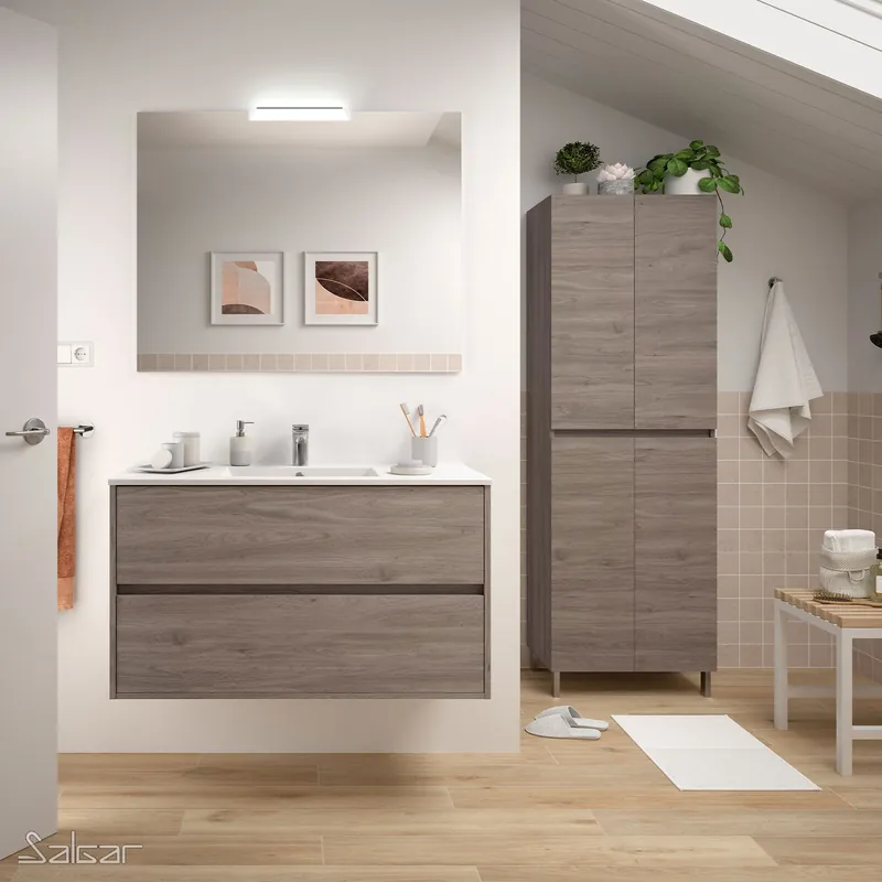 Veilige Betaling Mobile sospeso da 100 centimetri con lavabo specchio luce 2 cestoni Noja Salgar Mobile sospeso da 100 centimetri con lavabo specchio luce 2 cestoni Noja Salgar Echome