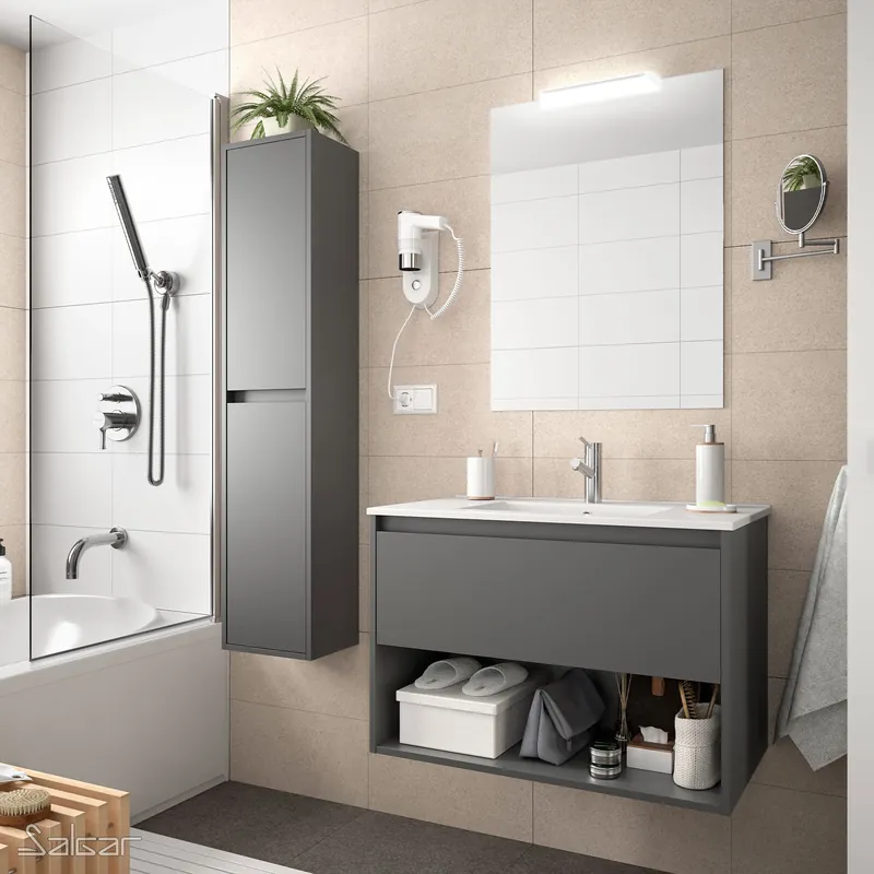 Merkproduct Mobile sospeso da 80 centimetri con lavabo specchio luce cassetto Noja Salgar Mobile sospeso da 80 centimetri con lavabo specchio luce cassetto Noja Salgar Echome