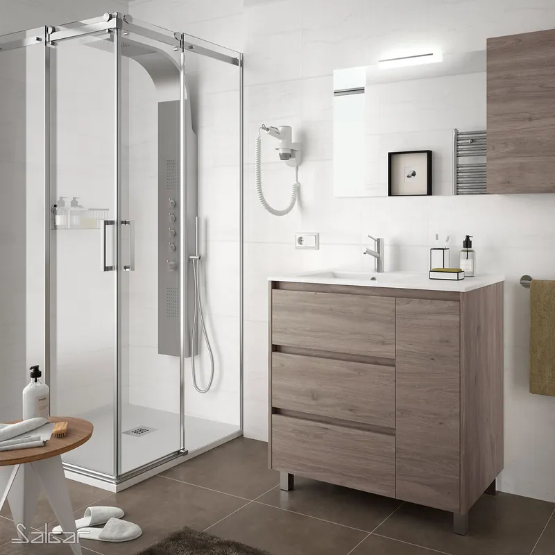 Hete Deal Mobile base terra da 85,5 centimetri con lavabo specchio luce 3 cassetti Arenys Salgar Mobile base terra da 85,5 centimetri con lavabo specchio luce 3 cassetti Arenys Salgar Echome