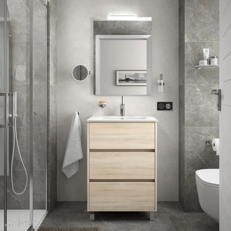 Mobile base terra da 60 centimetri con lavabo specchio luce 3 cassetti Arenys Salgar Mobile base terra da 60 centimetri con lavabo specchio luce 3 cassetti Arenys Salgar Echome Op = Op