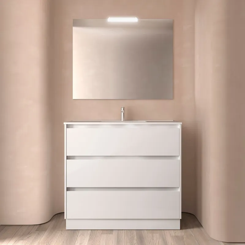 Seizoensaanbieding Mobile base terra da 100 centimetri con lavabo specchio luce 3 cassetti Arenys Salgar Mobile base terra da 100 centimetri con lavabo specchio luce 3 cassetti Arenys Salgar Echome