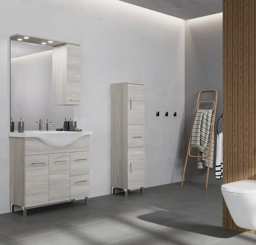 Direct Beschikbaar Mobile base terra da 86 centimetri con pensile lavabo specchio luce Rubino Savinidue Mobile base terra da 86 centimetri con pensile lavabo specchio luce Rubino Savinidue Echome