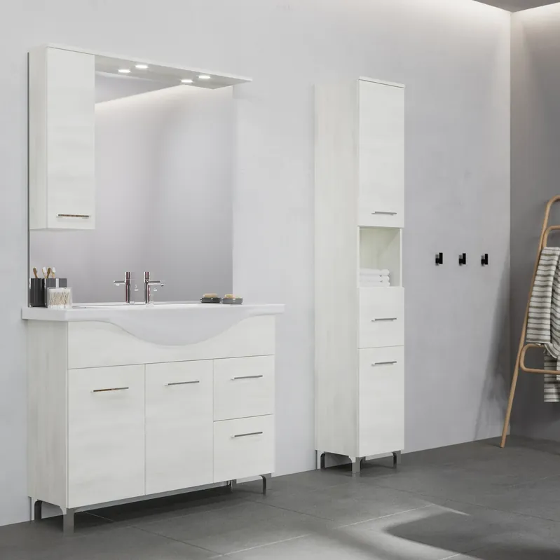 Mobile base terra da 106 centimetri con pensile lavabo specchio luce Rubino Savinidue Mobile base terra da 106 centimetri con pensile lavabo specchio luce Rubino Savinidue Echome Uitverkoop