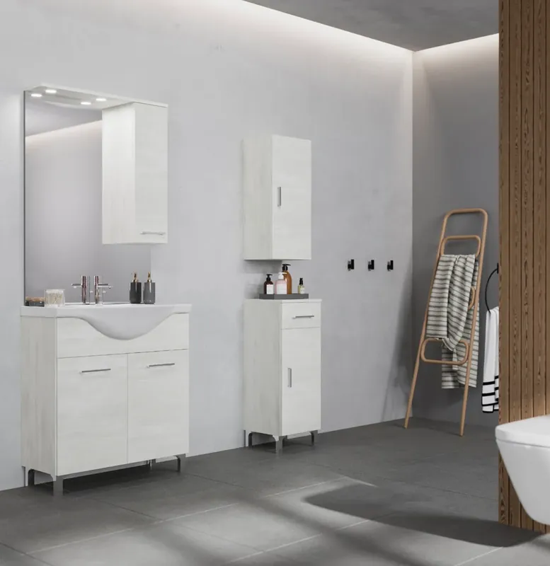Mobile base terra da 76 centimetri con pensile lavabo specchio luce Rubino Savinidue Mobile base terra da 76 centimetri con pensile lavabo specchio luce Rubino Savinidue Echome Premium
