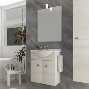 Mobile sospeso da 55 centimetri con lavabo specchio luce 2 ante Zaffiro Savinidue Mobile sospeso da 55 centimetri con lavabo specchio luce 2 ante Zaffiro Savinidue Echome Favoriet