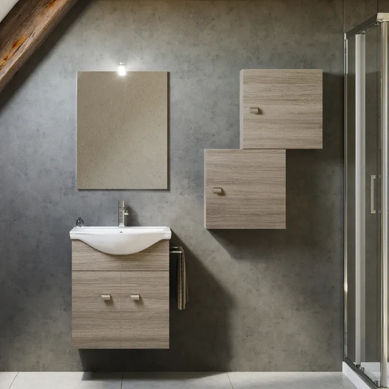 Bestel Nu Mobile sospeso da 55 centimetri con lavabo specchio luce 2 ante Zaffiro Savinidue Mobile sospeso da 55 centimetri con lavabo specchio luce 2 ante Zaffiro Savinidue Echome