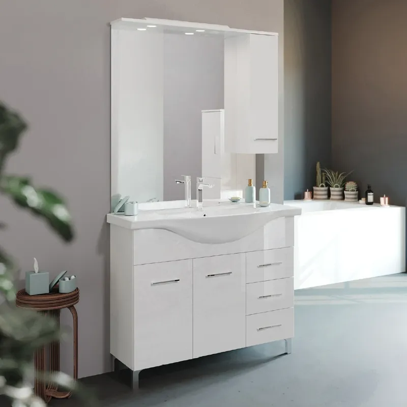 Mobile base terra da 106 centimetri con pensile lavabo specchio luce Tea Savinidue Mobile base terra da 106 centimetri con pensile lavabo specchio luce Tea Savinidue Echome Koop Vandaag