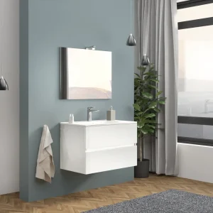 Speciale Aanbieding Mobile sospeso da 80 centimetri con lavabo specchio luce Cloe Savinidue Mobile sospeso da 80 centimetri con lavabo specchio luce Cloe Savinidue Echome