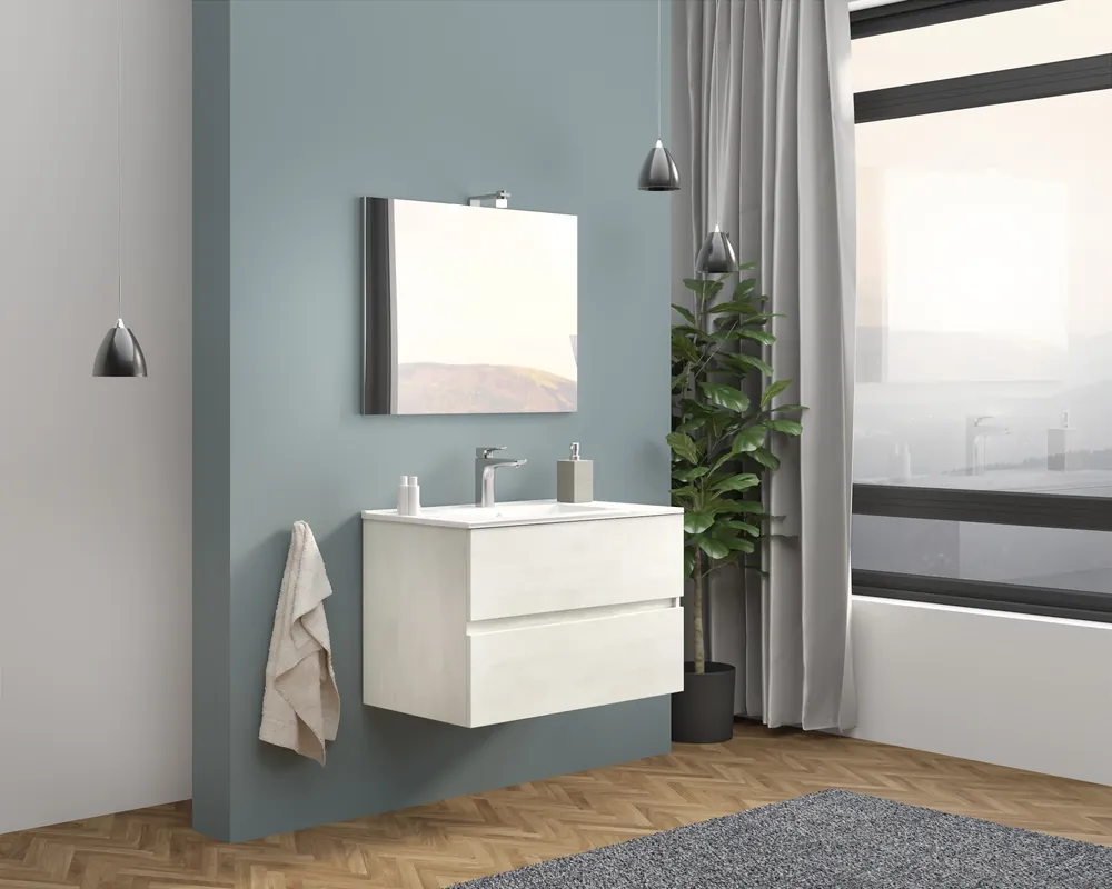 Mobile sospeso da 80 centimetri con lavabo specchio luce Cloe Savinidue Mobile sospeso da 80 centimetri con lavabo specchio luce Cloe Savinidue Echome Op = Op