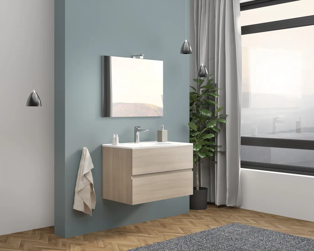 Mobile sospeso da 80 centimetri con lavabo specchio luce Cloe Savinidue Mobile sospeso da 80 centimetri con lavabo specchio luce Cloe Savinidue Echome Premium