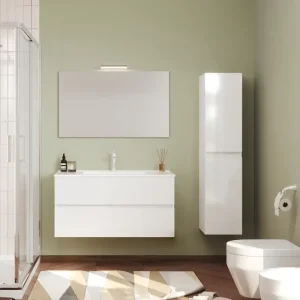 Bestel Nu Mobile sospeso da 100 centimetri con lavabo specchio luce Cloe Savinidue Mobile sospeso da 100 centimetri con lavabo specchio luce Cloe Savinidue Echome
