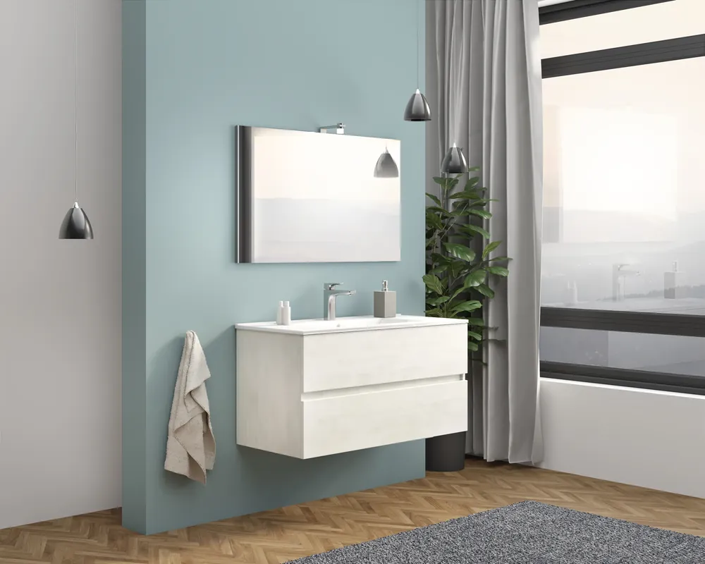 Koop Vandaag Mobile sospeso da 100 centimetri con lavabo specchio luce Cloe Savinidue Mobile sospeso da 100 centimetri con lavabo specchio luce Cloe Savinidue Echome