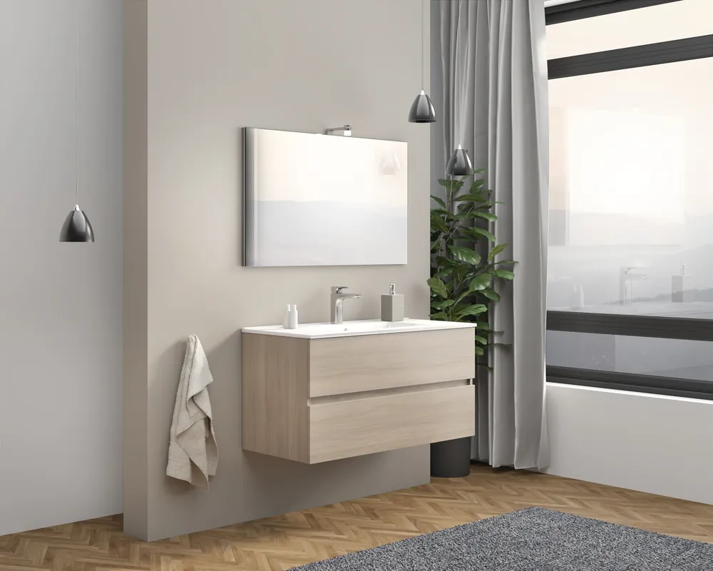 Mobile sospeso da 100 centimetri con lavabo specchio luce Cloe Savinidue Mobile sospeso da 100 centimetri con lavabo specchio luce Cloe Savinidue Echome Koopje