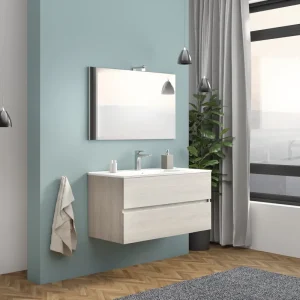 Beperkt Aanbod Mobile sospeso da 100 centimetri con lavabo specchio luce Cloe Savinidue Mobile sospeso da 100 centimetri con lavabo specchio luce Cloe Savinidue Echome