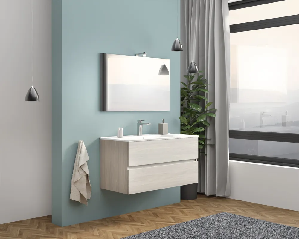 Beperkt Aanbod Mobile sospeso da 100 centimetri con lavabo specchio luce Cloe Savinidue Mobile sospeso da 100 centimetri con lavabo specchio luce Cloe Savinidue Echome