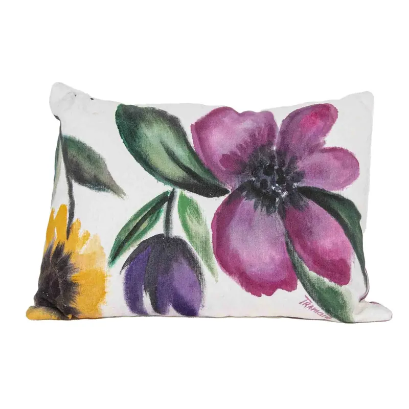 Cuscino rettangolare bianco con fiori 100% lino dipinto a mano Hadiqa Tramare Cuscino rettangolare bianco con fiori 100% lino dipinto a mano Hadiqa Tramare Echome Betaalbaar