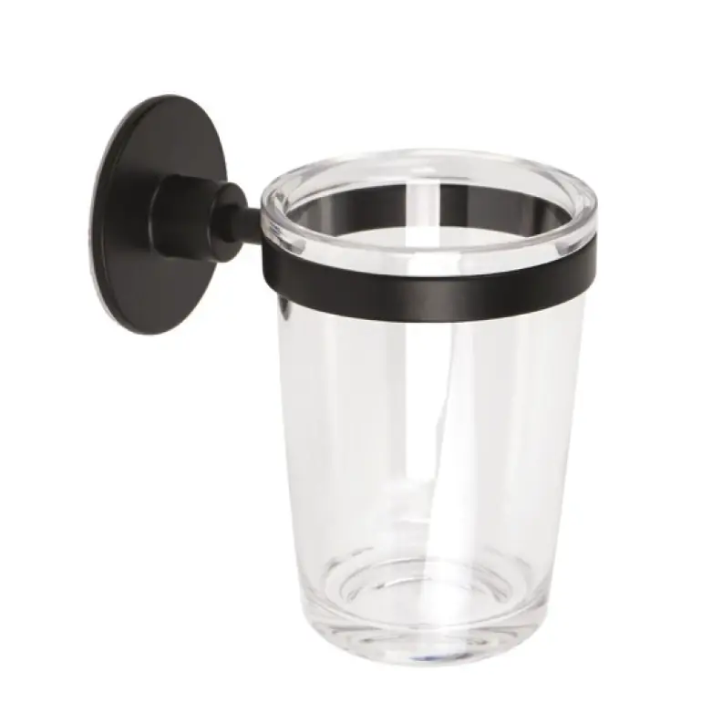 Veilige Betaling Porta bicchiere per il bagno in acciaio verniciato Wind Black Metaform Porta bicchiere per il bagno in acciaio verniciato Wind Black Metaform Echome