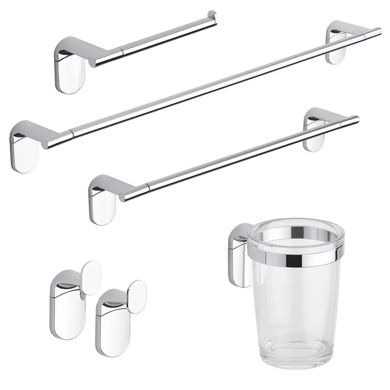Set di accessori 5 pezzi porta asciugamani, porta rotolo, porta spazzolini Zero cromo Metaform Set di accessori 5 pezzi porta asciugamani, porta rotolo, porta spazzolini Zero cromo Metaform Echome Goedkoop