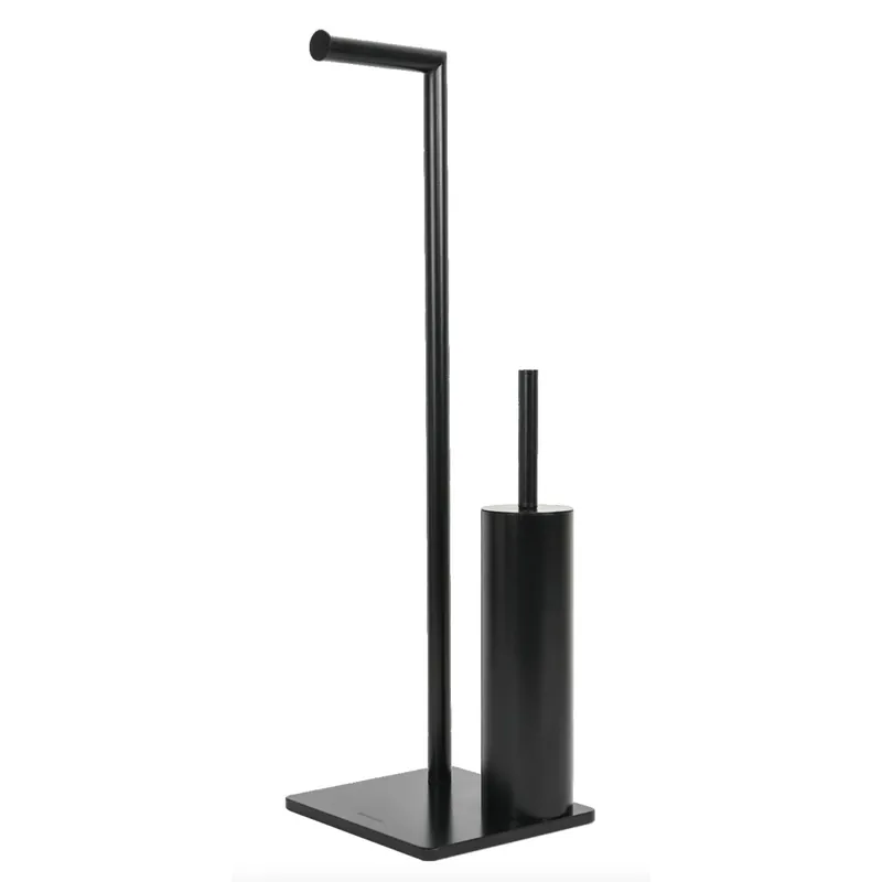 Must-Have Piantana porta rotolo e porta scopino in acciaio verniciato nero opaco Zero Black Metaform Piantana porta rotolo e porta scopino in acciaio verniciato nero opaco Zero Black Metaform Echome