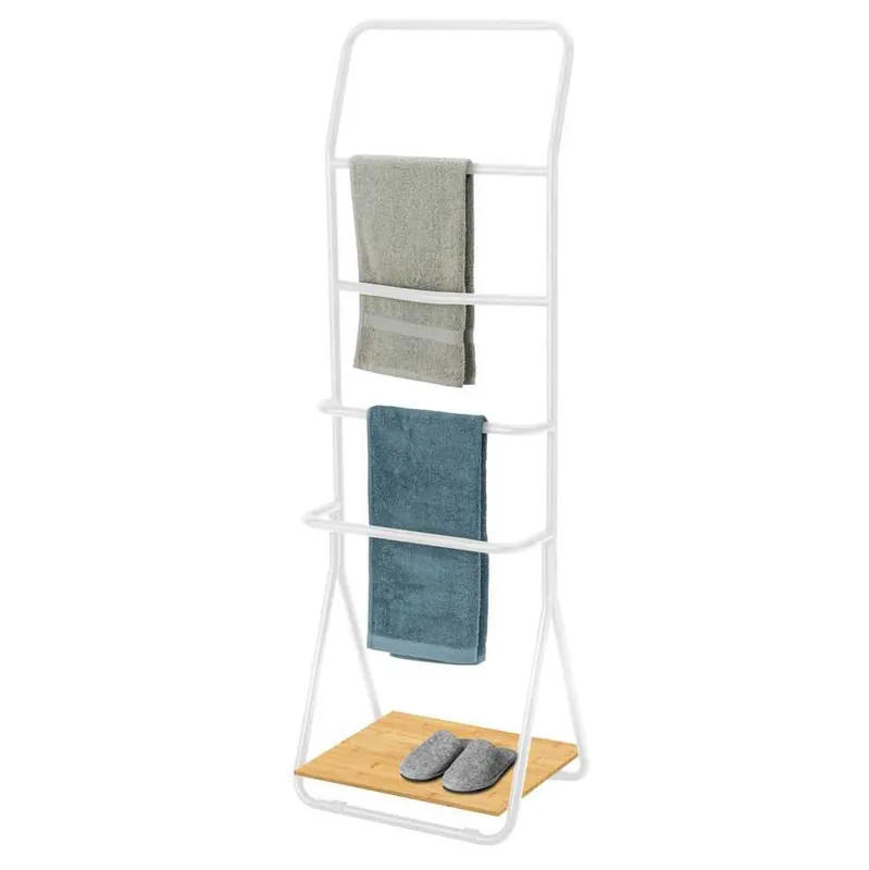 Piantana porta asciugamani o appendiabiti con ripiano Verona bianco lucido Wenko Piantana porta asciugamani o appendiabiti con ripiano Verona bianco lucido Wenko Echome Express Levering