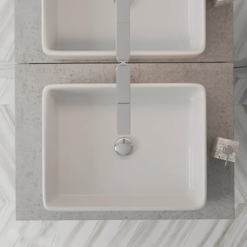 Beste Prijs Lavabo d‘appoggio rettangolare in ceramica slim bianco senza troppopieno Standard 004 Lavabo d‘appoggio rettangolare in ceramica slim bianco senza troppopieno Standard 004 Echome