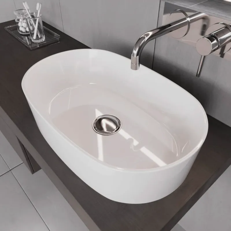 Lavabo d‘appoggio ovale in ceramica slim bianco Standard 003 Lavabo d‘appoggio ovale in ceramica slim bianco Standard 003 Echome Snelle Levering