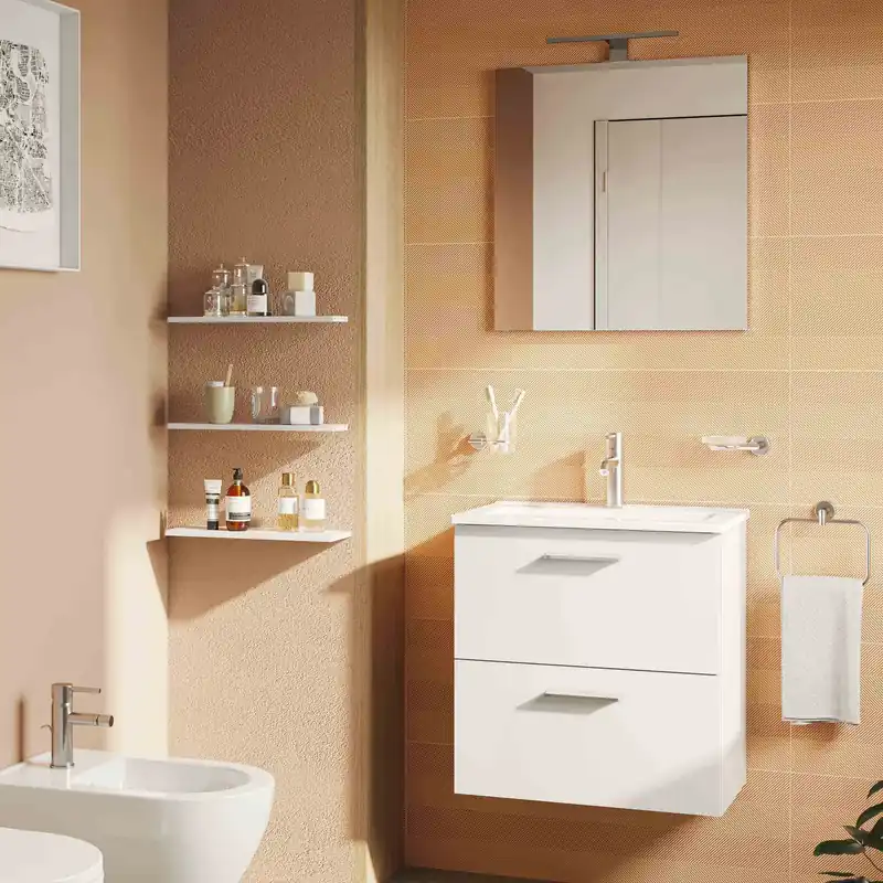 Mobile bagno sospeso da 80 centimetri con lavabo specchio luce Mia Vitra Mobile bagno sospeso da 80 centimetri con lavabo specchio luce Mia Vitra Echome Beperkte Voorraad