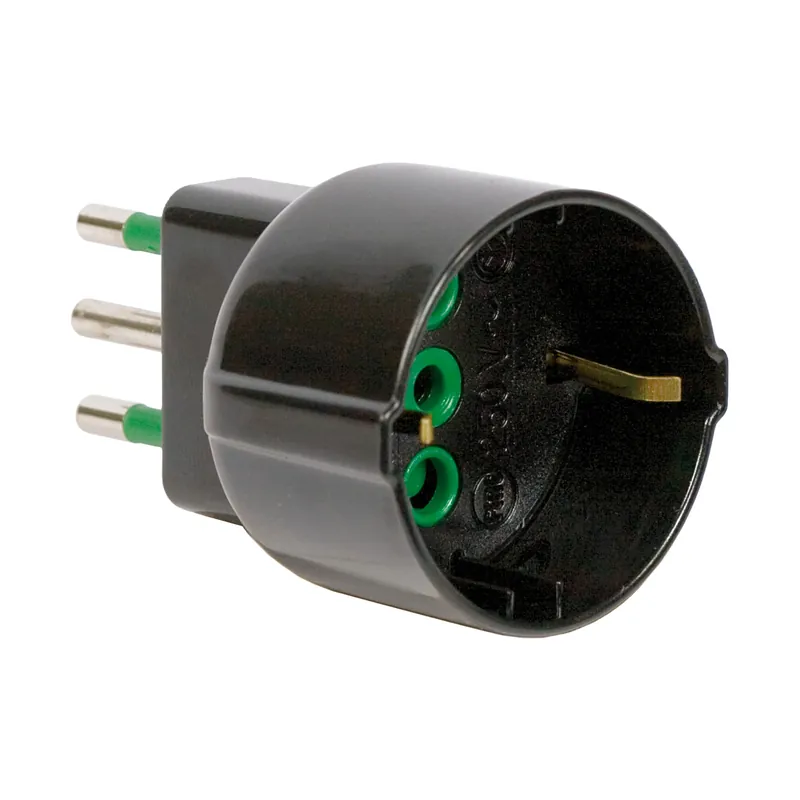 Adattatore singolo italo/tedesco per spina italiana 2P+T 10A nera Fanton Adattatore singolo italo/tedesco per spina italiana 2P+T 10A nera Fanton Echome Beperkte Voorraad