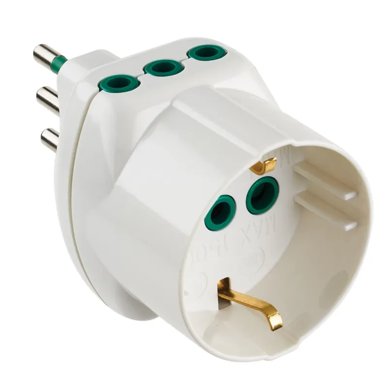 Adattatore triplo vertical system spina italiana 2P+T 10A/16A bianca Fanton Adattatore triplo vertical system spina italiana 2P+T 10A/16A bianca Fanton Echome Beperkte Voorraad