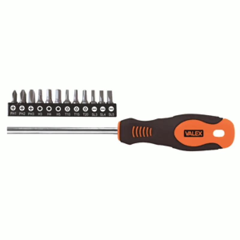 Gereduceerde Prijs Cacciavite con portainserti magnetico 13 pezzi CRV Valex Cacciavite con portainserti magnetico 13 pezzi CRV Valex Echome
