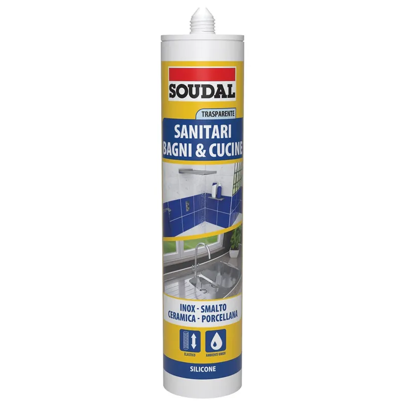 Silicone acetico per sanitari e bagno trasparente Soudal Silicone acetico per sanitari e bagno trasparente Soudal Echome Nieuw