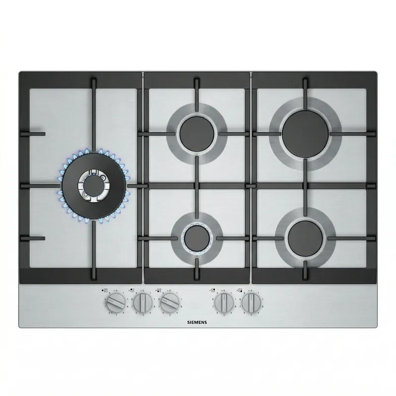 Bestel Nu Piano cottura a gas in acciaio inox 5 fuochi con bruciatore laterale IQ500 75 cm Siemens Piano cottura a gas in acciaio inox 5 fuochi con bruciatore laterale IQ500 75 cm Siemens Echome