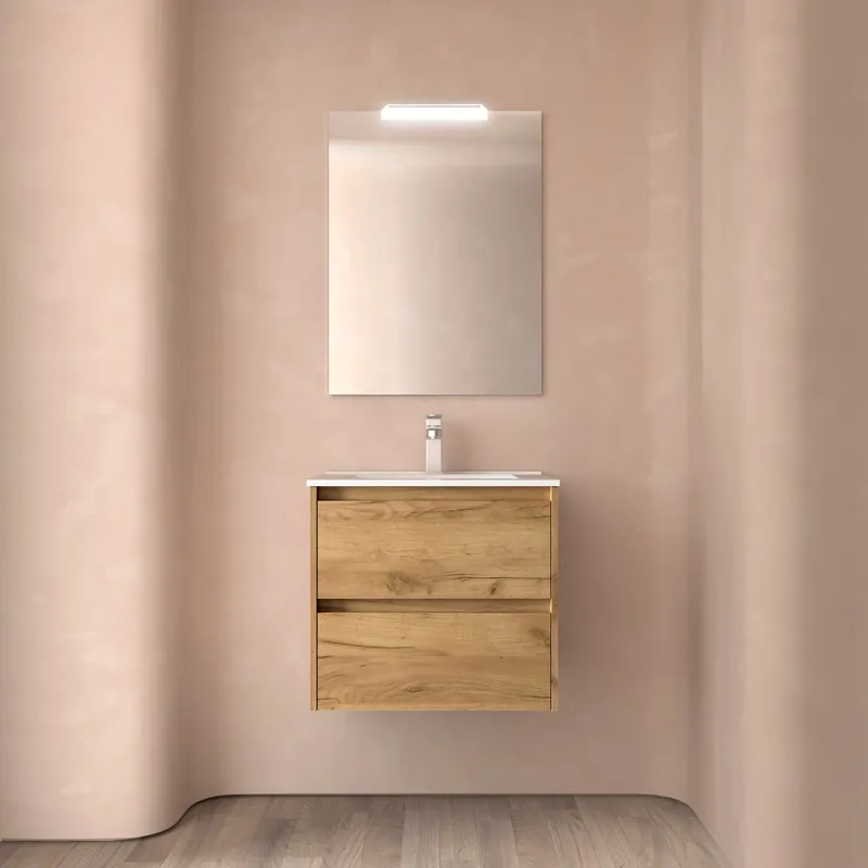 Koop Online Mobile sospeso da 60 centimetri con lavabo specchio luce 2 cestoni Noja Salgar Mobile sospeso da 60 centimetri con lavabo specchio luce 2 cestoni Noja Salgar Echome