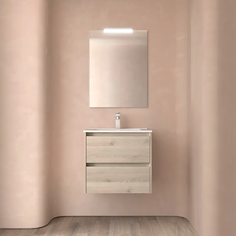Betaalbaar Mobile sospeso da 60 centimetri con lavabo specchio luce 2 cestoni Noja Salgar Mobile sospeso da 60 centimetri con lavabo specchio luce 2 cestoni Noja Salgar Echome