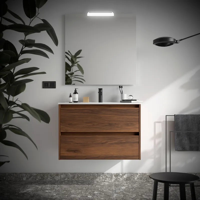 Mobile sospeso da 80 centimetri con lavabo specchio luce 2 cestoni Noja Salgar Mobile sospeso da 80 centimetri con lavabo specchio luce 2 cestoni Noja Salgar Echome Speciale Aanbieding