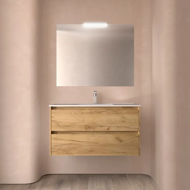 Mobile sospeso da 100 centimetri con lavabo specchio luce 2 cestoni Noja Salgar Mobile sospeso da 100 centimetri con lavabo specchio luce 2 cestoni Noja Salgar Echome Laatste Versie