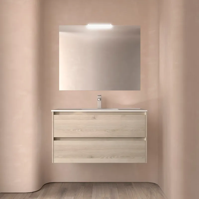 Merkproduct Mobile sospeso da 100 centimetri con lavabo specchio luce 2 cestoni Noja Salgar Mobile sospeso da 100 centimetri con lavabo specchio luce 2 cestoni Noja Salgar Echome