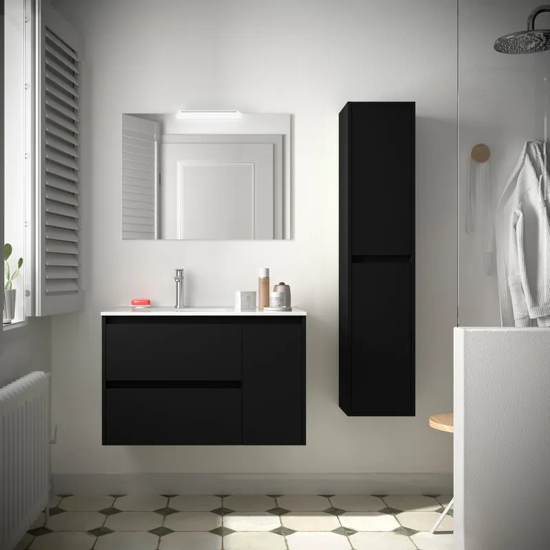 Favoriet Mobile sospeso con lavabo specchio luce 2 cassetti e anta Noja 850 Salgar Mobile sospeso con lavabo specchio luce 2 cassetti e anta Noja 850 Salgar Echome