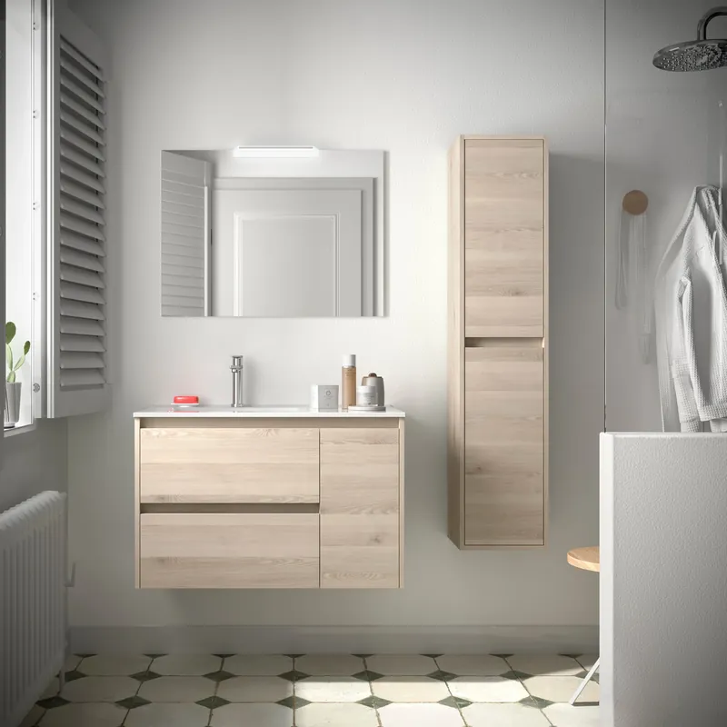 Mobile sospeso con lavabo specchio luce 2 cassetti e anta Noja 850 Salgar Mobile sospeso con lavabo specchio luce 2 cassetti e anta Noja 850 Salgar Echome Hete Deal