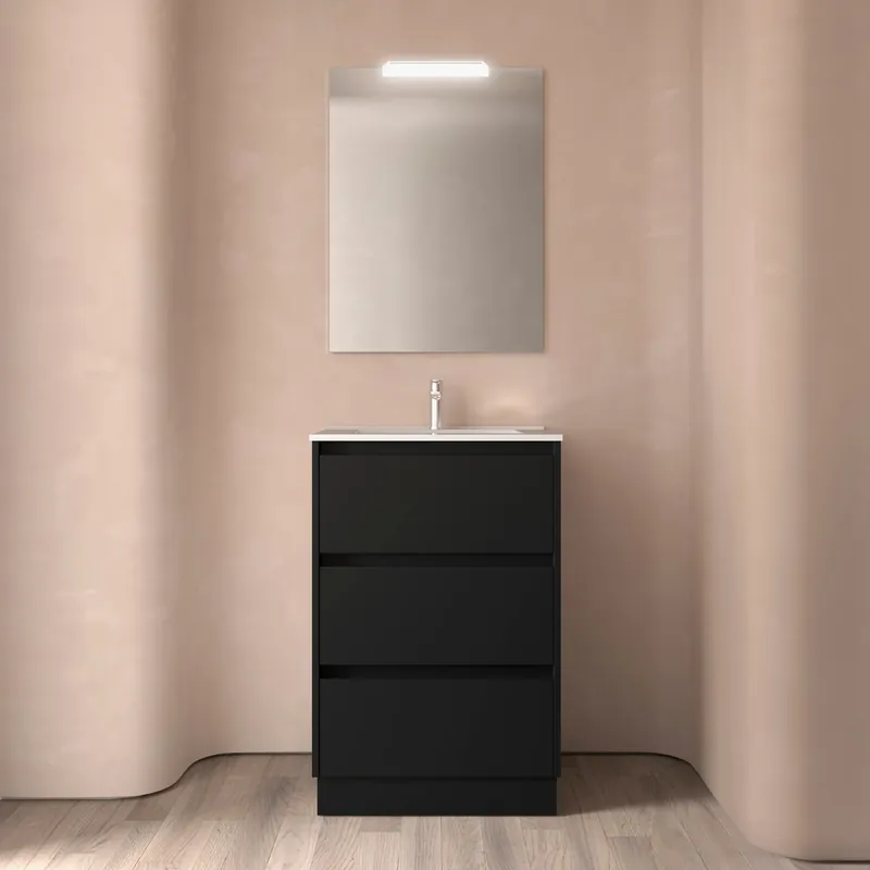 Mobile base terra da 60 centimetri con lavabo specchio luce 3 cassetti Arenys Salgar Mobile base terra da 60 centimetri con lavabo specchio luce 3 cassetti Arenys Salgar Echome Populair