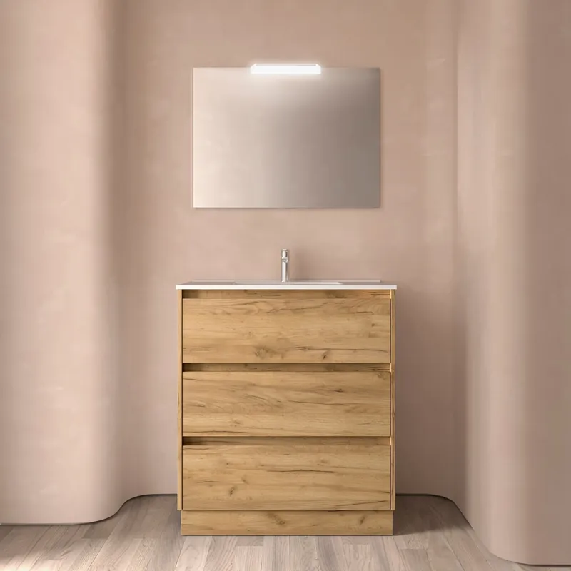 Lage Prijs Mobile base terra da 80 centimetri con lavabo specchio luce 3 cassetti Arenys Salgar Mobile base terra da 80 centimetri con lavabo specchio luce 3 cassetti Arenys Salgar Echome